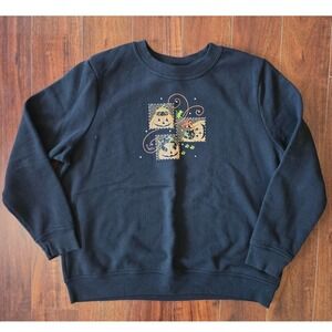 Holiday Editions Halloween Sweatshirt Womens XL Black Jack-O-Lantern Cat Graphic
